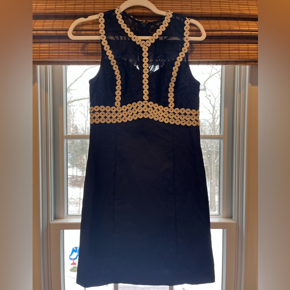 Lily Pulitzer Navy / Gold Leigh Stretch Shift Dress